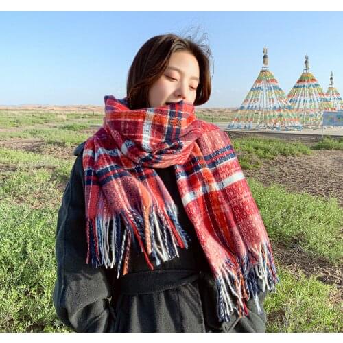 2020 New Scarf Womens Autumn Winter Warm Cashmere Retro Small Plaid Long Shawl Fashion Scarf women