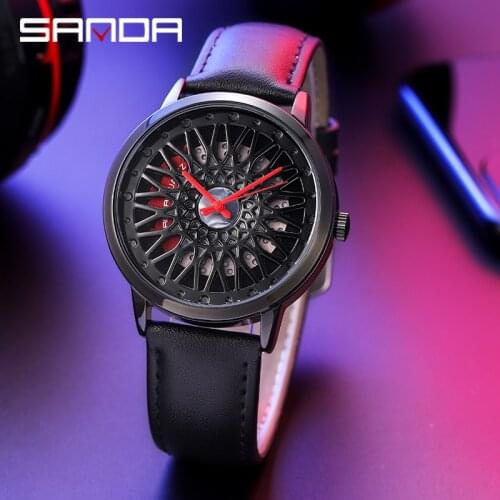 2021 New Mens Sports Watch Quartz Waterproof Car Outline Mens Leather Watch Sports Fashion Wheel Wheel Watch P1060