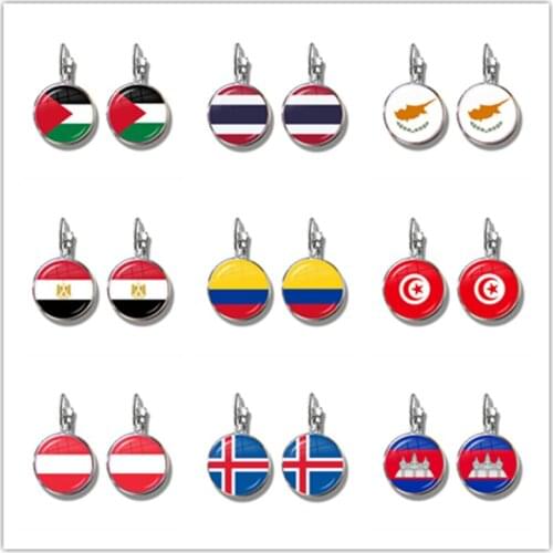Palestine,Thailand,Cyprus,Egypt,Colombia,Tunisia,Austria,Iceland,Cambodia National Flag French Hooks Earrings Jewelry For Women