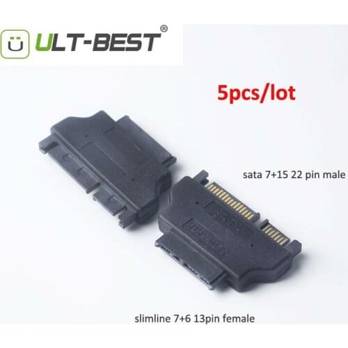 ULT-Best 5pcs/lot Slineline SATA Adapter Serial ATA 7+15 22pin Male to Slim SATA 7+6 13pin Female Adapter
