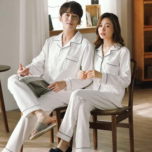Spring 100% Cotton Couple Pajamas for Men and Women 2 Pcs Pijamas Set Lounge Bedroom Home Clothes Pure Cotton Pyjamas Couple Set
