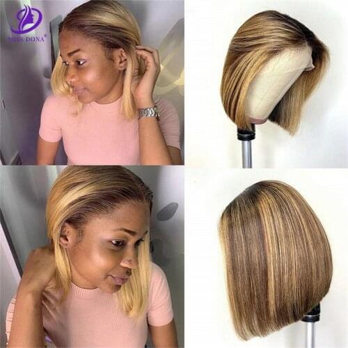 Highlight Wig Brazilian Straight Human Hair Bob Wigs 4x4 Lace Wig Ombre Piano P4/27# Color Hair Short Bob Wig 150