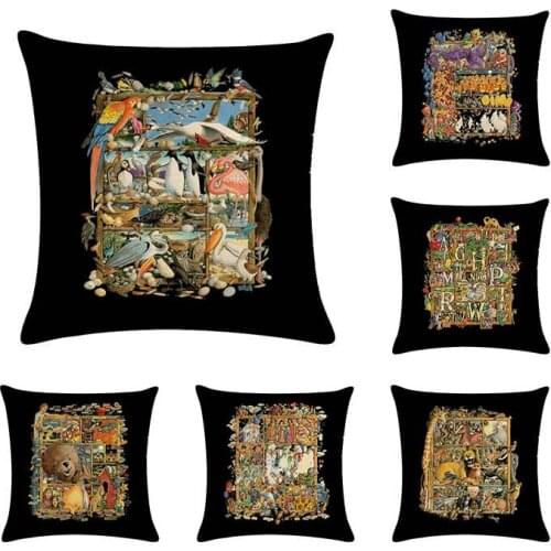 Hot Sale Colorful Trivia Flowers Sea Fish Animal Bear 26 letter Kitchen Shelf Bird Parrot Cushion Cover Pillow Case ZY276
