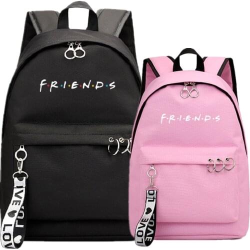 Friends Fans Backpack School Book Bags Mochila Travel Bag Laptop Ribbon Ring Circle Boy Girls Backpack Pink Black