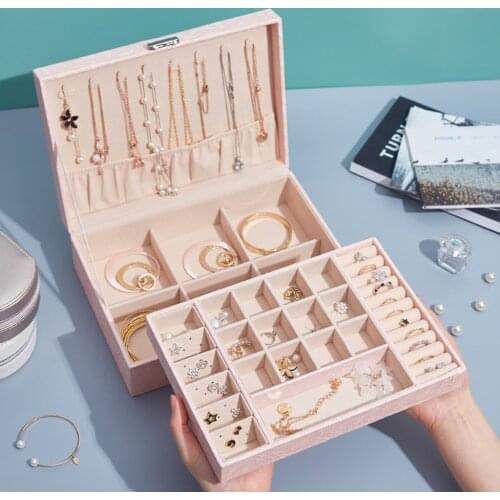 Jewelry Box Organizer for Necklace Earring 8 Hook PU Leather Large Capacity