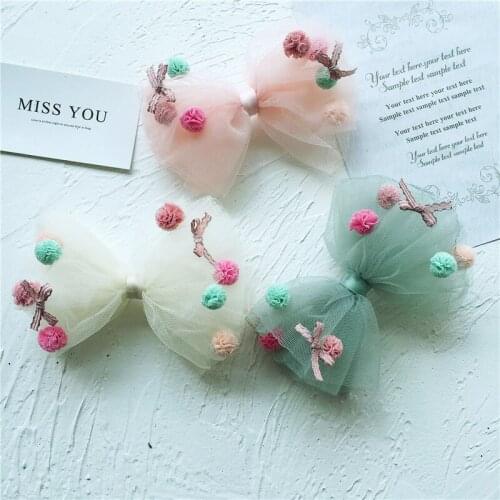 Pet Hand-burned mesh bow hairpin one word frog clip Hairpin Grooming Dogs Hair Clip 20PCS/LOT