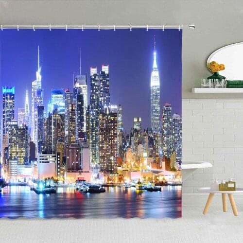 City Architecture Scenery Shower Curtain Night Building Golden Gate Bridge Landscape Bathroom Supplies Fabric Hanging Curtains