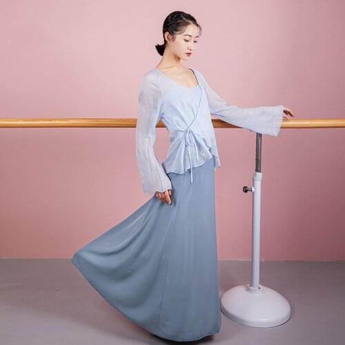Blue Classical Dance Skirt For Adult Fairy Chinese Folk Dance Costume Lyrical Dance Wear Designer Clothes Dancer Outfit JL2282