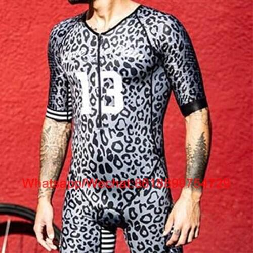 One-piece Swimsuit Leopard Print Men Swimwear Triathlon Summer Sun Protection Skinsuit Uniforme Trisuit Running Wear Clothing