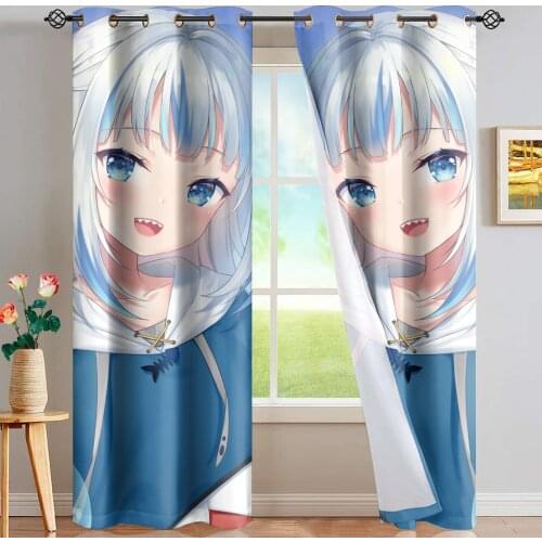 Hololive EN Gawr Gura 3D Printed Modern Blackout Anime Curtains for Living Room Window Curtains for Bedroom Curtains 2 Panels