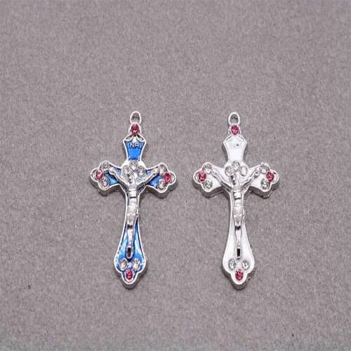 Super beautiful Catholic colorful water brick rosary cross jewelry. Beautiful mini catholic blue cross jesus