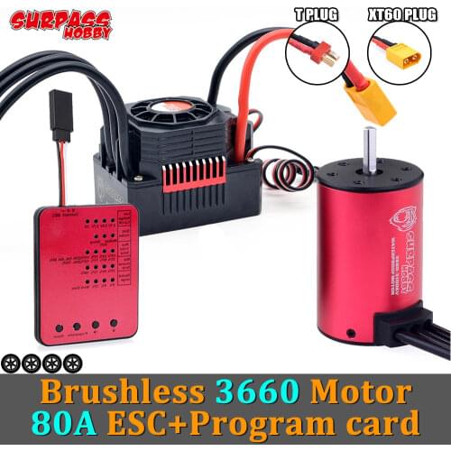SURPASS HOBBY 3660 Brushless Motor 3.175mm Waterproof 80A ESC Program Card 4S 3S for 1/10 RC Car Trx4 Traxxas Slash Wltoys HSP
