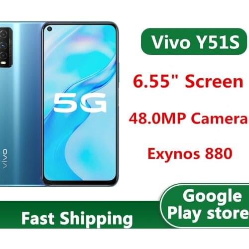 In Stock Vivo Y51S 5G Mobile Phone 48.0MP 4 Cameras 6.55" 2408x1080 18W Charger Face ID Exynos 880 Octa Core Fingerprint OTG GPS