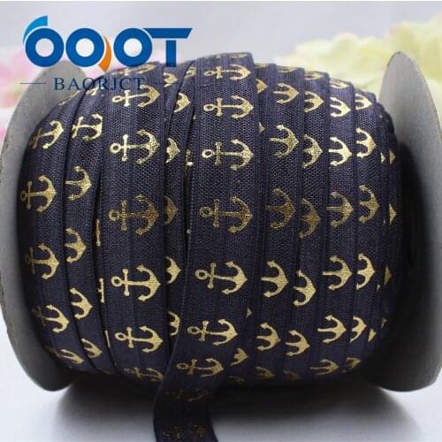 16608-16 ,16MM hot gold print Anchor Marine Elasticity ribbon ,10 yards DIY handmade hair accessories Material , free shipping