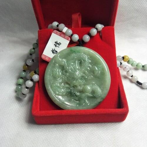 Jewelry Jewelry The only pure natural Jadeite green dragon pendant Three-color jade beads necklace A-level certificate