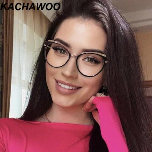 Kachawoo laides cat eye glasses blue light filter TR90 semi-metal black brown optical eyeglass frame for women computer stylish