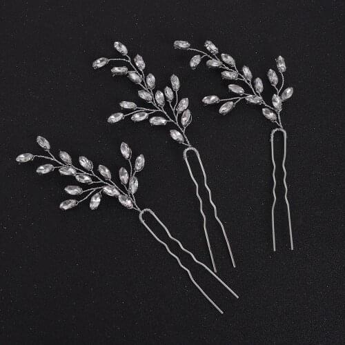 Silver Rose gold Rhinestone Hairpins Bridal Flower Hair Jewelry for Party Women Headpieces Wedding Hair Accessories