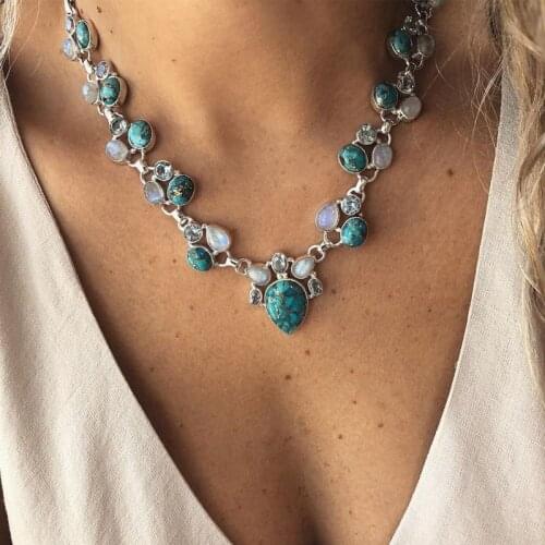 Hot Fashion Color Boho white green flowers statement Necklaces Beads Choker Pendants Necklaces For Women Bijoux