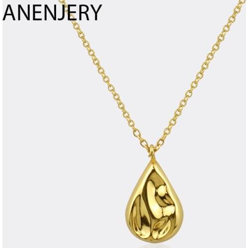 ANENJERY 925 Sterling Silver Irregular Bumps Folds Water Drop Shaped Necklace for Women Simple Jewelry Gifts S-N764