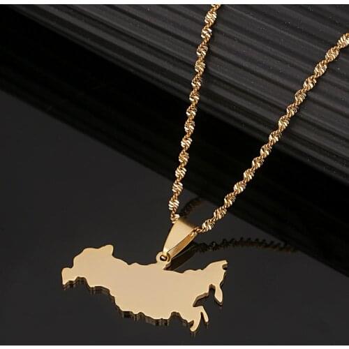 Stainless Steel Gold Color Russia Map Pendant Necklaces The Russian Federation Map Chain Jewelry
