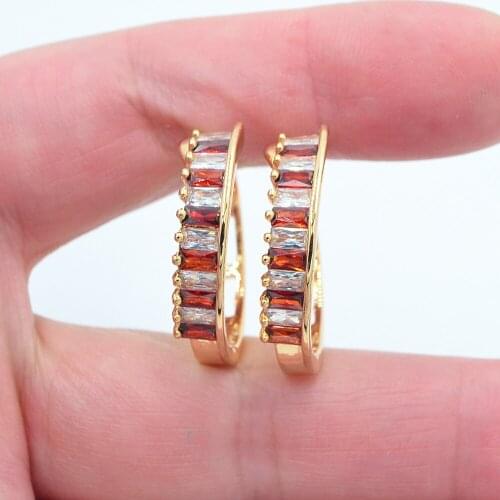 Gold Color Women Fashion White Red CZ Huggie Hoop Earrings Jewelry
