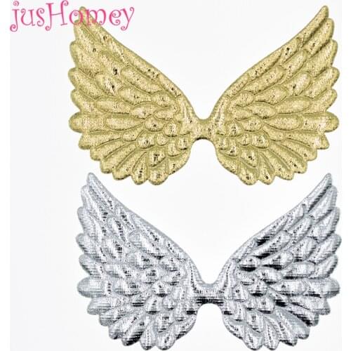 10PCS Metallic Gold Fabric Angel Wing Appliques 3.93" Embossed Angel Doll Wings for Toddler Headband, Baby Hair Clips, Scrapbook