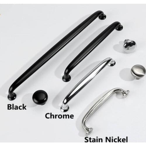 160mm 256mm Modern Simple solid length black wardrobe kitchen cabinet door handle chrome stain nickel cupboard drawer knob pull