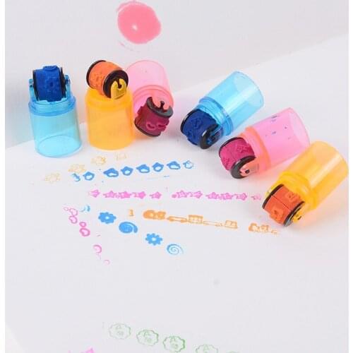 6pcs/set Cycle Roller Stamp Combination Pens Shape Stamps Sets Kids DIY Handmade Scrapbook Photo Album Students Stamps