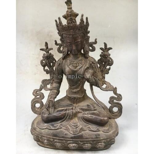 Free shipping 30cm 12'' bronze red copper tibetan buddhism Guanyin White Tara Avalokitesvara off 50