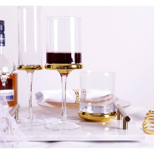 High Quality Art 250-500Ml Wine Cup Light Luxury Goblet Whiskey Champagne Glass Electroplated Metal Base Multi-Purpose Barware