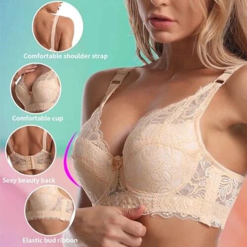 Women Plus Size Bras Seamless Non-Padded Push Up Bralette Lace Intimates Sexy Lingerie Underwear Soft Cups Top Gather Brassiere