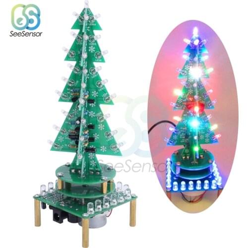 Colorful Rotating Music Three-Dimensional 3D Christmas Tree LED DIY Kit 7 Color LED Flash Circuit Kit Electronic Fun Suite