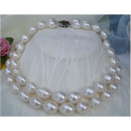Double strands 9-10mm freshwater natural white baroque pearl necklace 18"