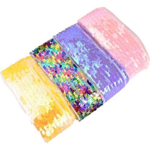 HSDRibbon 3inch 75mm colorful Sequin Water droplets Rimless Net Sequin Ribbon 15Yards/Roll