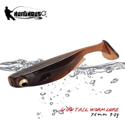 Hunthouse T tail soft shad lure worm bait 75mm/3.8g 5pcs/bag jig Wobblers Swimbait Artificial Silicone rubber for zender