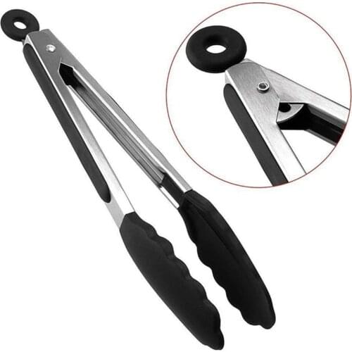 BBQ Clip Stainless Steel Anti-scalding Barbecue Long Grilling Tongs Silicone Kitchen Cooking Non-Stick Salad Cake Serving Clip