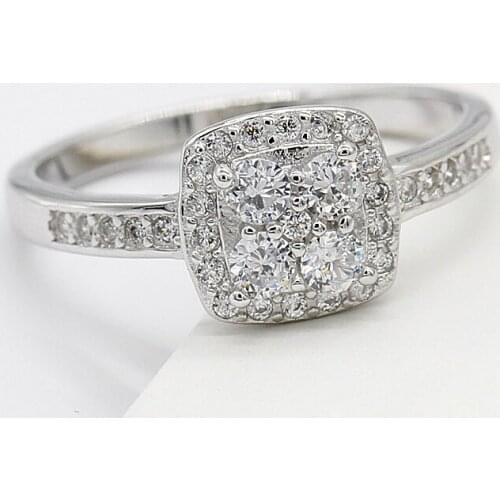 925 Sterling Silver Women Ring Geometric Square Shape with Dazzling Zircon Rings Jewelry for Women Wedding Engagement Gift