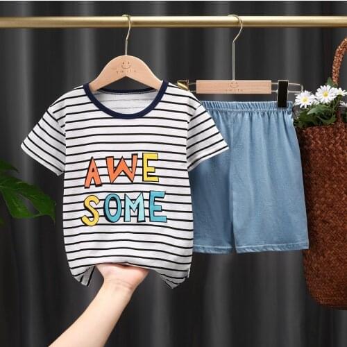 2021 Striped Clothing Set Kids Baby Children Clothing Sports Suit 2pcs Clothes Tracksuit For Children Girl Boy Outfit Summer