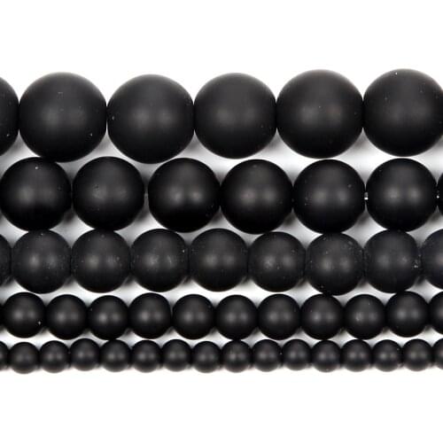 Natural Stone Frosted Black Stone Round Loose Beads For Jewelry Making Finding DIY Bracelets Necklace Accessories 4/6/8/10/12MM