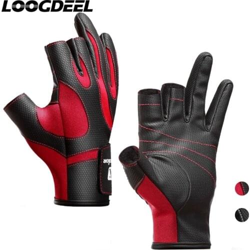LOOGDEEL Fishing Durable Wearable Gloves Anti-slip Three Finger Cut Design Polar Fleece Lining Gloves Outdoor Fishing Gloves