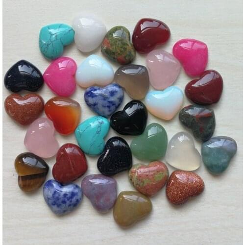 Fashion Assorted natural stone heart shape beads mixed cab cabochons for jewelry making 15x18mm wholesale 50pcs/lot