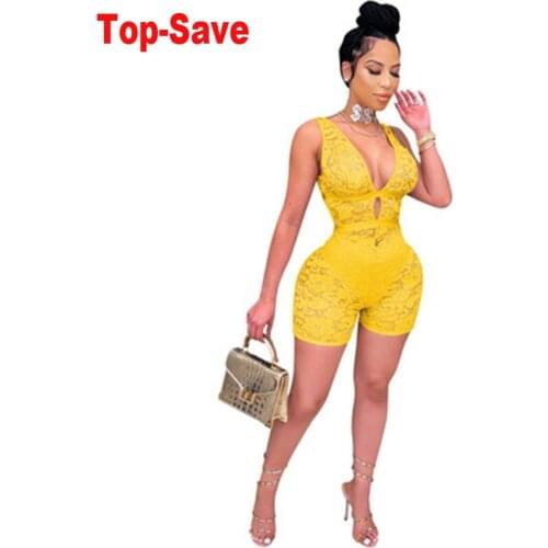 Fashion Lace Jumpsuit Women Sleeveless Elegant Casual Hollow Shorts Holiday Beach Clothing Solid Sexy V-Neck Night Club Playsuit