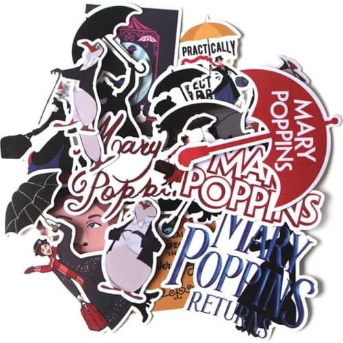 16PCS Fashion Mary Poppins Stickers for DIY Luggage Laptop Skateboard Car Motorcycle Bicycle Stickers