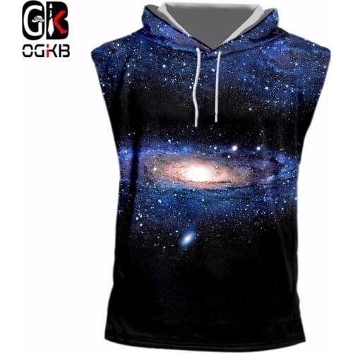 OGKB Unisex Gothic Cap Tanks 2018 Summer Cool Tank Top Galaxy Space Printed 3d Vest With Hood For Women/mens Sleeveless Hoody