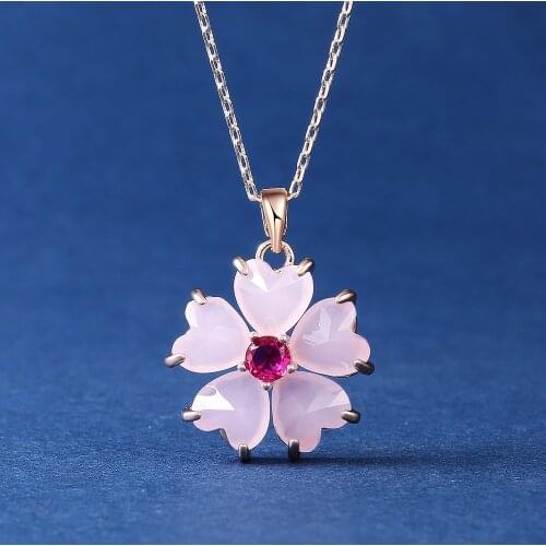 Huitan Aesthetic Pink Flower Bridal Wedding Necklace Romantic Female Party Accessories Chic Gift Statement Necklace for Women