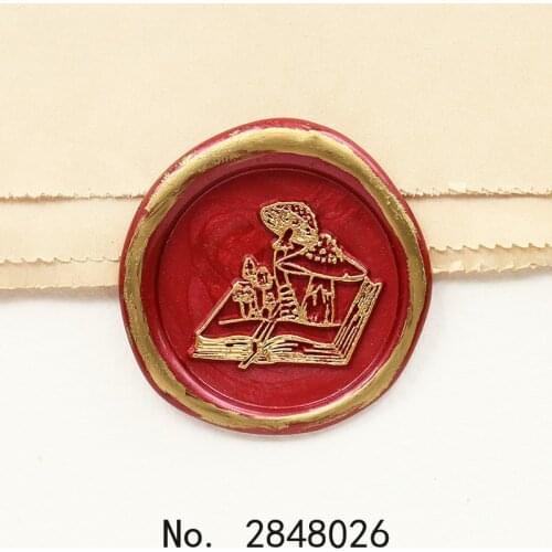 Book and Mushroom wax Seal Stamp,Party Seal Stamp Kit invitation seal,gift envelope packing seal,Magic Book seal stamp