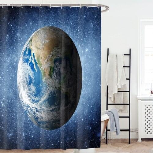 Earth Pattern 3D Printing Shower Curtains Blue Planet Pattern Bathroom Curtain Waterproof Thickened Bath Curtain Customizable