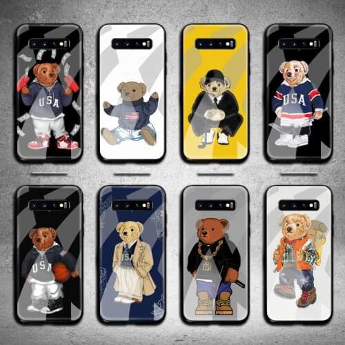 Luxury Bear Phone Case Tempered Glass For Samsung S20 Plus S7 S8 S9 S10 Note 8 9 10 Plus