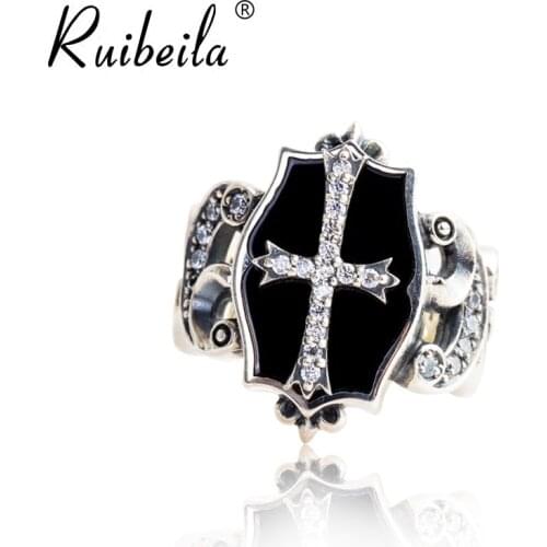 Ruibeila croix jésus bague ouverte 925 personnalité en argent rétro taille réglable bague de bijoux en pierres précieuses