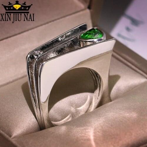 Silver 925 ring punk irregular female green zircon stone crystal silver ring jewelry engagement wedding ring female party gift